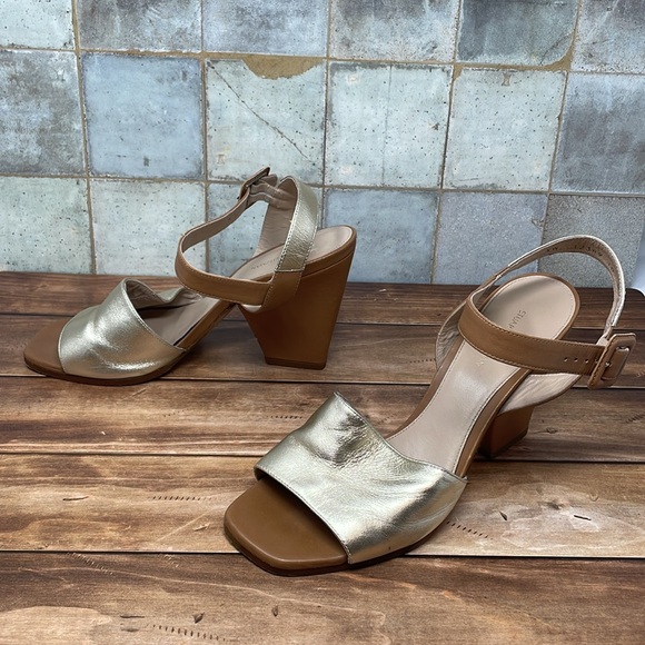 Stuart Weitzman Strappy Metallic Heels 10M S36 - Picture 2 of 8